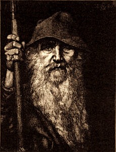 An illustration from Fredrik Sander's 1893 Swedish edition of the Poetic Edda. Reprinted with Erik Brate's 1913 translation which in turn is published by Project Runeberg. Image via wiki,